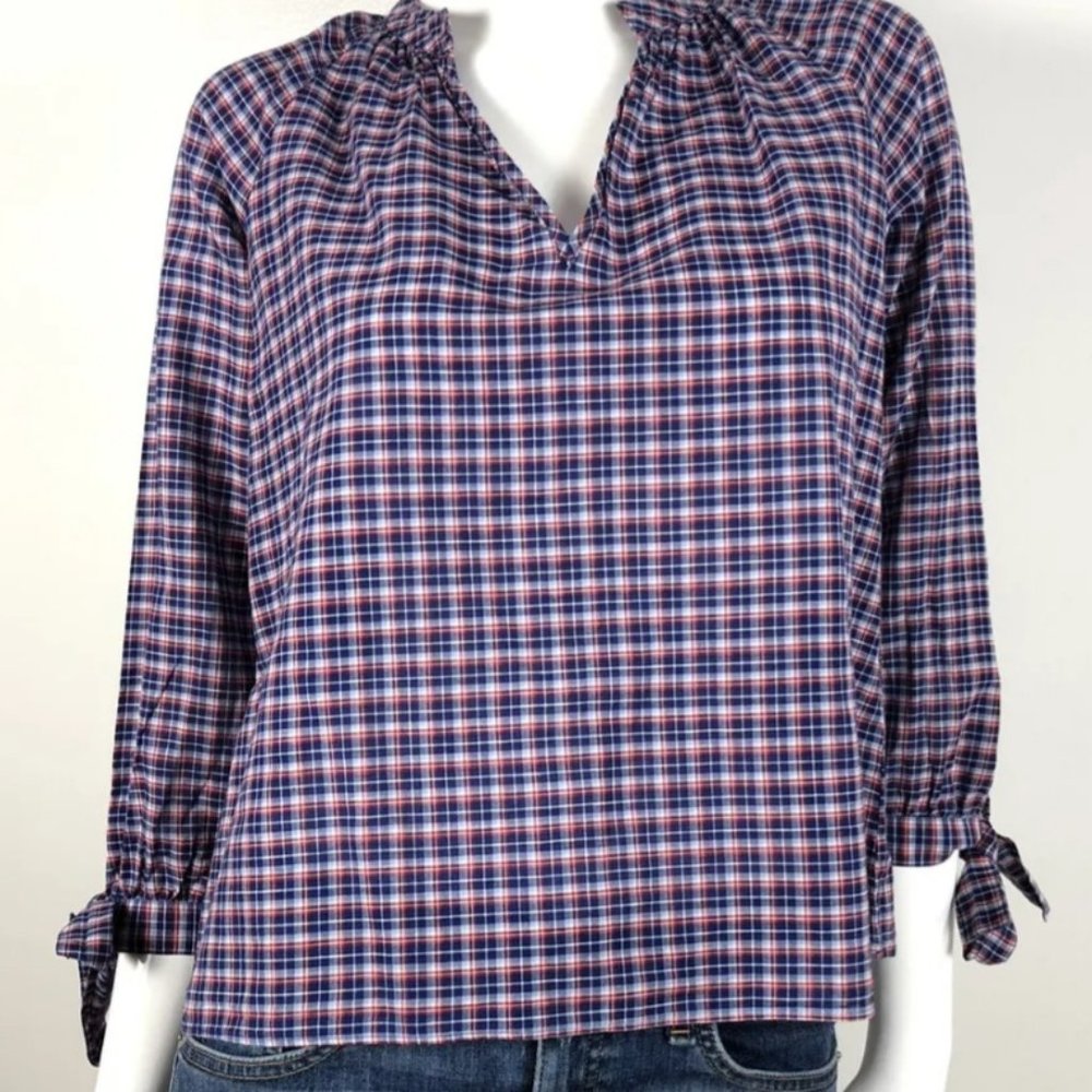 Madewell Whitby plaid tie sleeve xs